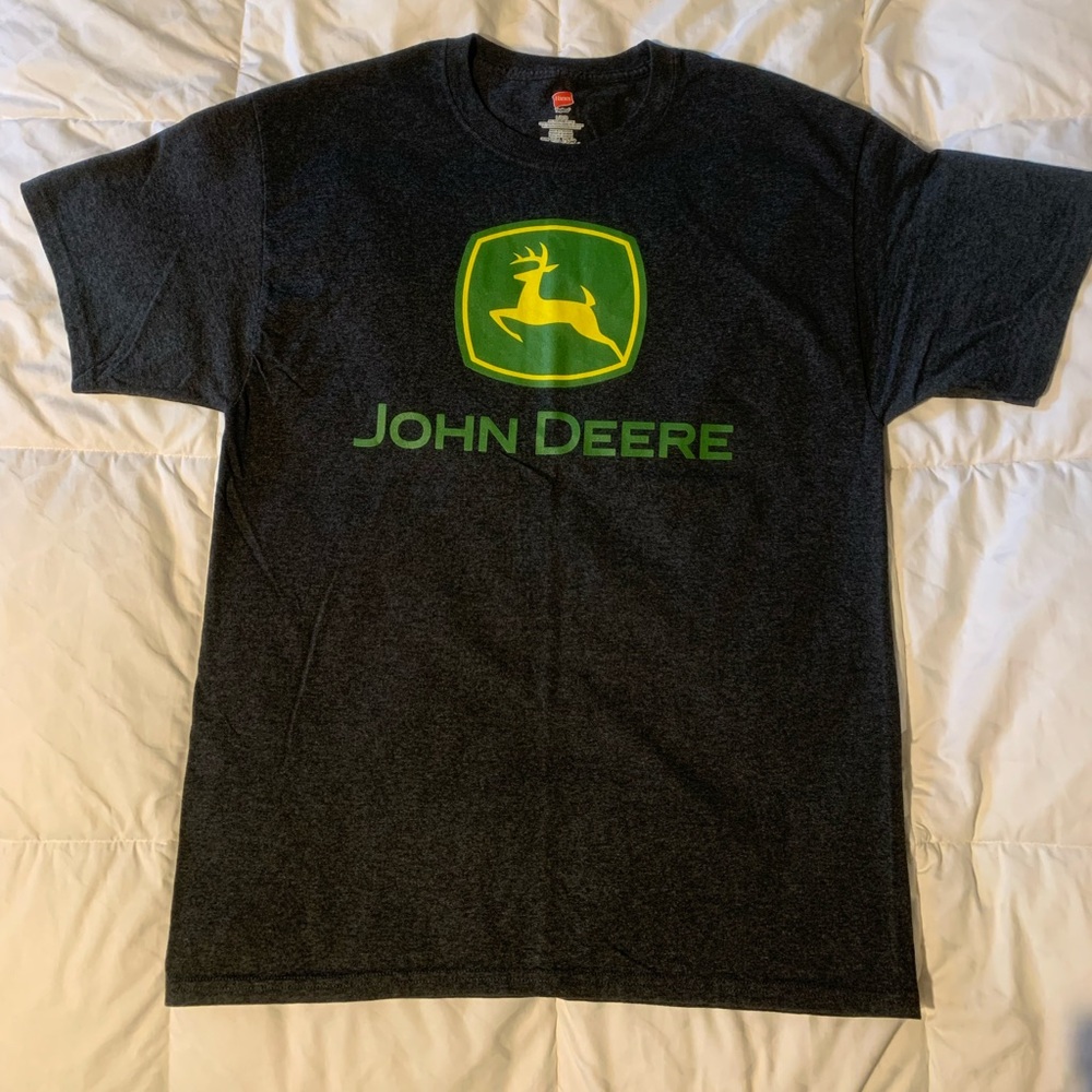 John Deere Hanes Large Men's Dark Gray T-Shirt Charcoal Color